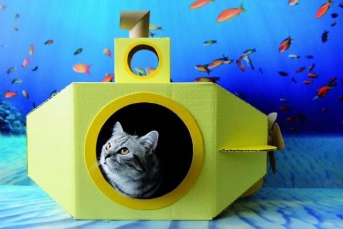 χτίστε το δικό σας σπίτι για γάτες από χαρτόνι έπιπλα από χαρτόνι σπιτάκι γάτας κάτω από το τοπίο του νερού
