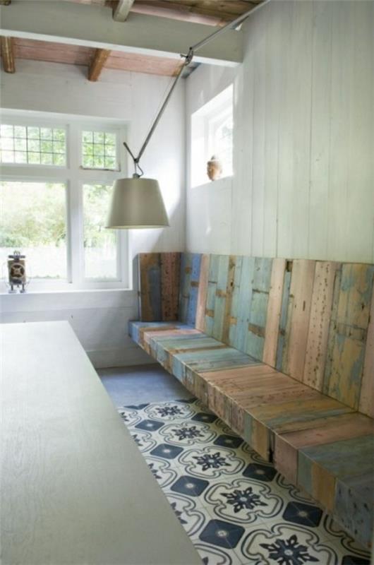 κουζίνα σχεδιασμός καρέκλες τραπεζαρία κάθονται πάγκο πάτωμα ανακυκλωμένο