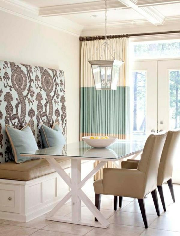 κουζίνα σχεδιασμός καρέκλες τραπεζαρία κάθισμα πάγκο τοίχο μπλε ρίξτε μαξιλάρια