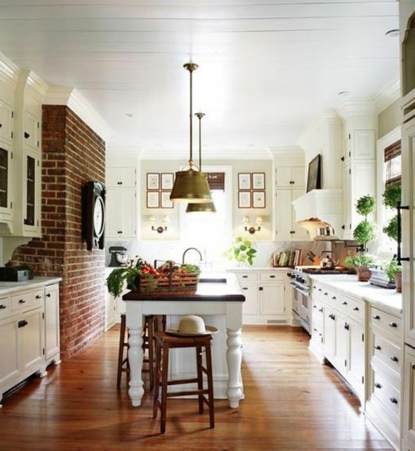 Ρυθμίστε την κουζίνα ξύλινο δάπεδο από τούβλα τοίχο κουζίνα νησί