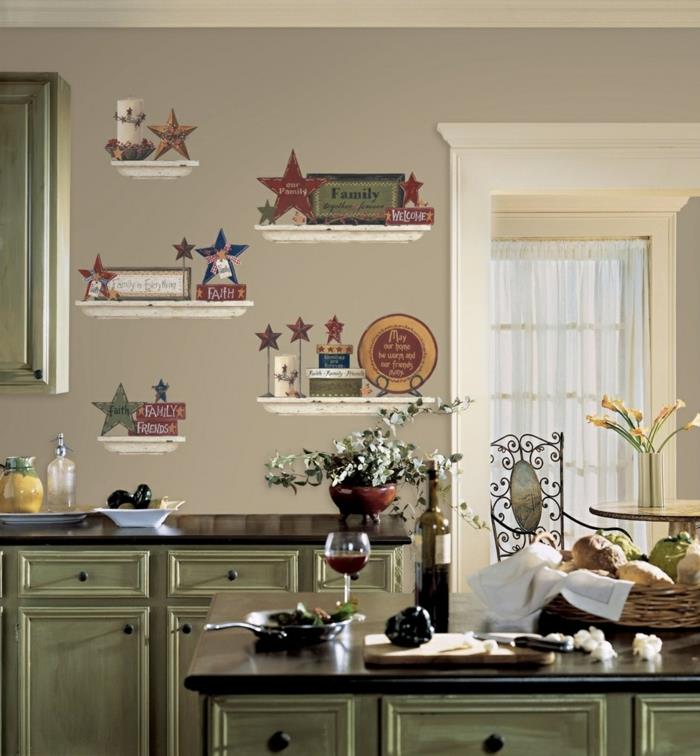 ιδέες σχεδιασμού τοίχου κουζίνας αυτοκόλλητα τοίχου ανοιχτό πράσινα ντουλάπια κουζίνας