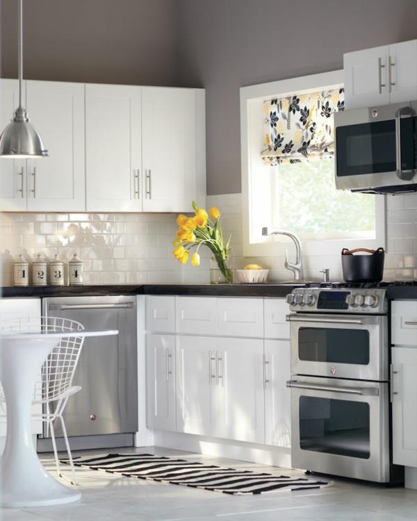 σχεδιασμός κουζίνας χρώμα τοίχου γκρι αποχρώσεις μοντέρνο λευκό