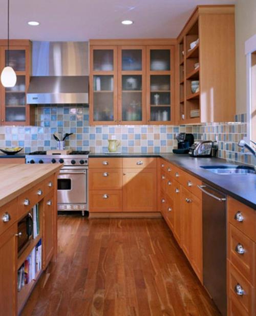 Σχέδια δαπέδου κουζίνας ξύλινη ιδέα δαπέδου πολύχρωμα πλακάκια καθρέφτη κουζίνας