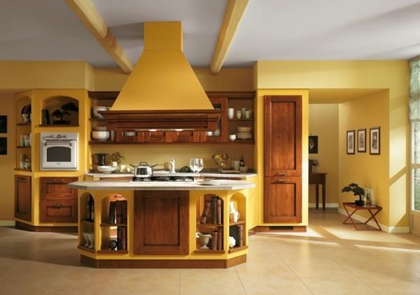 κουζίνα έμπνευση καφέ κίτρινο ιταλικό σχέδιο