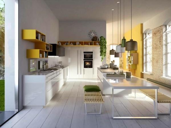 έμπνευση κουζίνας μοντέρνα ιταλική κουζίνα κρεμαστά φωτιστικά ξύλινο πάτωμα