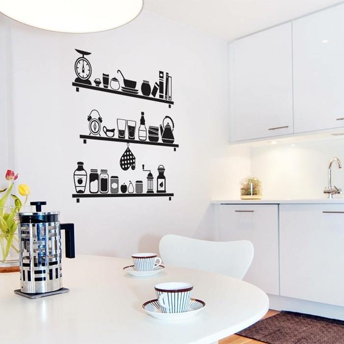 χαλκομανίες τοίχου κουζίνας διακοσμητικές ιδέες λουλούδια κουζίνας λευκό τραπέζι