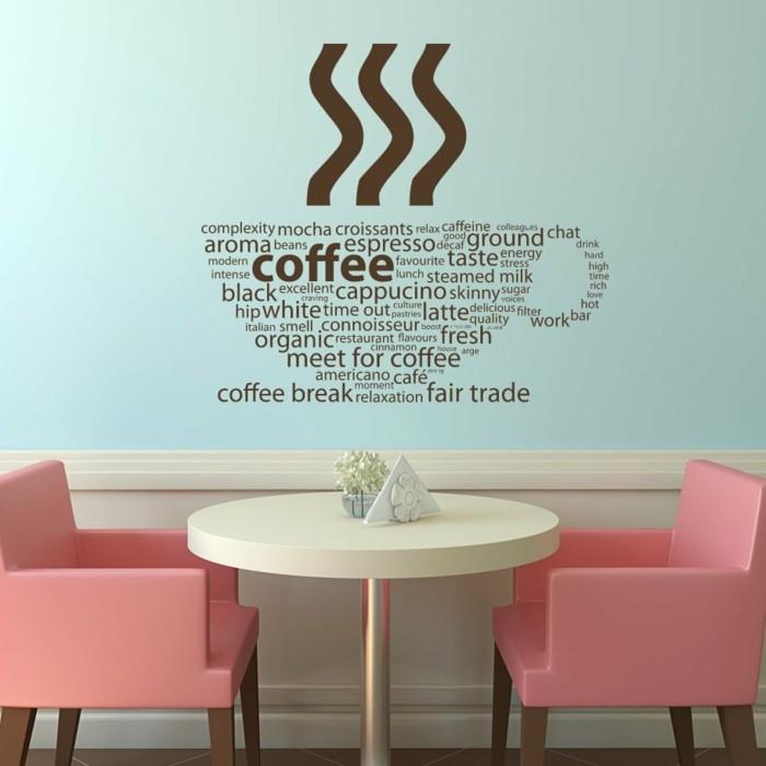 χαλκομανίες τοίχου κουζίνας γαλάζιο χρώμα τοίχου χρωματιστές καρέκλες ζωντανές ιδέες κουζίνα