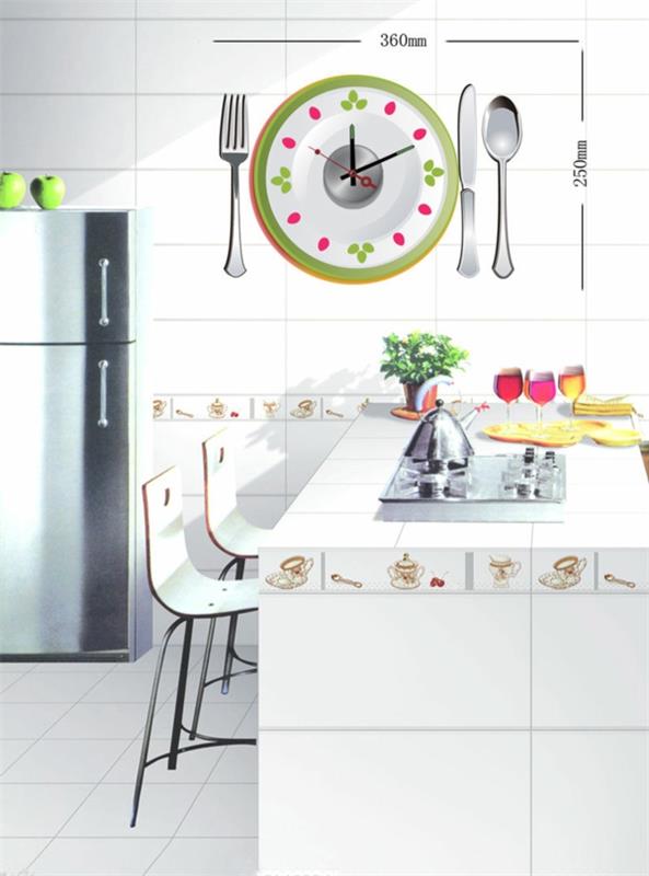 ρολόγια τοίχου κουζίνας μεσημεριανό πιάτο μαχαιροπίρουνα