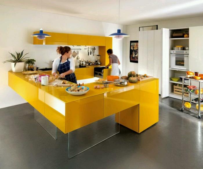 σχεδιασμός κουζίνας κίτρινα έπιπλα ιδέες γκρίζου χώρου αποθήκευσης
