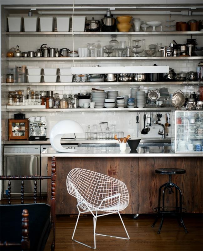 ιδέες σχεδιασμού κουζίνας δροσερή καρέκλα ξύλινες πινελιές ανοιχτή ραγγέλη
