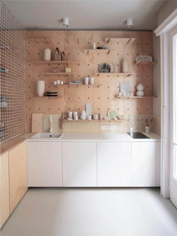 ιδέες σχεδιασμού κουζίνας ξύλινος τοίχος πρακτικά κινητός