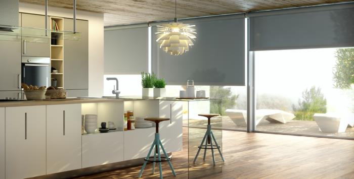 σχεδιασμός κουζίνας παράθυρο κουζίνας προστασία από τον ήλιο προστασία της ιδιωτικής ζωής οθόνη μοντέρνου σχεδιασμού περσίδες παραθύρων Paul henningson κρεμαστό φως