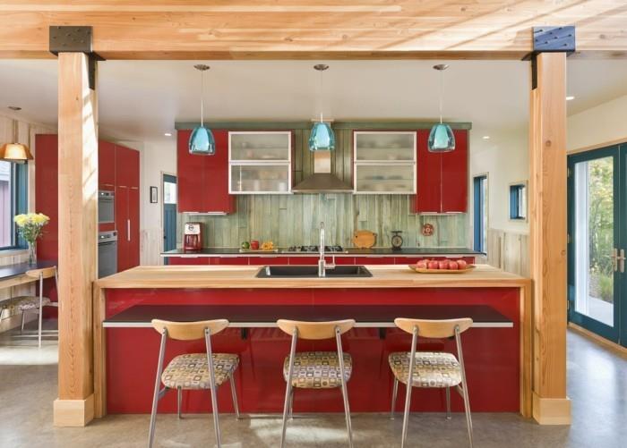 σχεδιασμός κουζίνας κόκκινα ντουλάπια κουζίνας κόκκινα ξύλινα έπιπλα νησιού κουζίνας