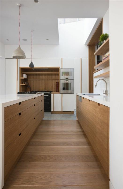 Κουζίνα σχεδιασμός χώρου αποθήκευσης διάταξη ξύλινο πάτωμα
