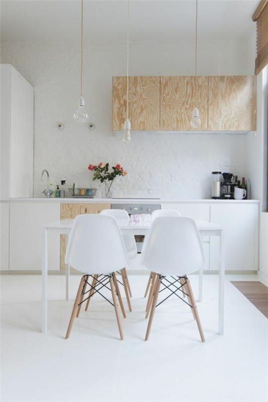 σχεδιασμός κουζίνας λευκό μινιμαλιστικό σκανδιναβικό σχέδιο ξύλινων τόνων