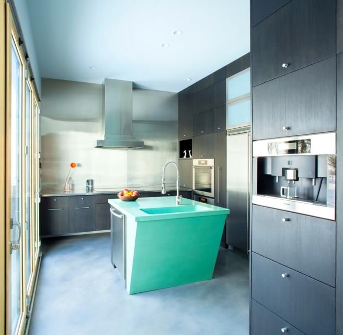σχεδιασμός κουζίνας ζωντανές ιδέες κουζίνα πράσινη κουζίνα νησί ανοιχτό μπλε οροφή