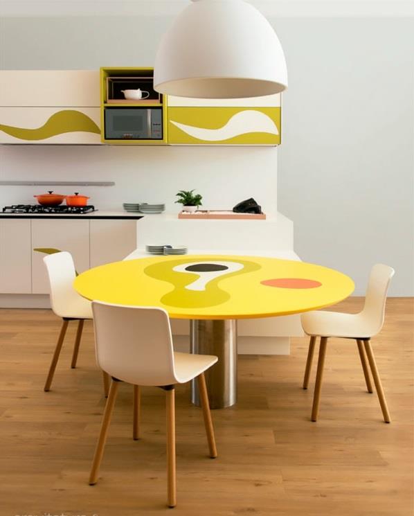 ιδέες για εξοπλισμό κουζίνας εξοπλισμός κουζίνας έπιπλα κουζίνας τραπεζαρία στρογγυλές κίτρινες καρέκλες