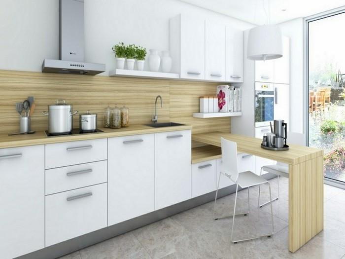μικρή κουζίνα σετ ιδέες ξύλινες υφές λευκά ντουλάπια κουζίνας