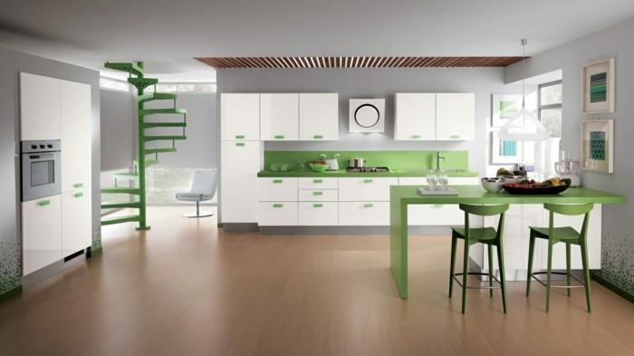 χρώματα κουζίνας πράσινες πινελιές ενισχύουν το δωμάτιο