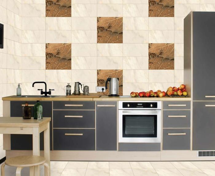 πλακάκια κουζίνας σχεδιασμός έμφαση πλακάκια τοίχου πλακάκια δαπέδου σκαμπό