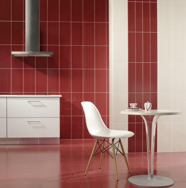 πλακάκια κουζίνας τοίχο κόκκινα λευκά πλακάκια χρώματα έπιπλα τραπεζαρίας