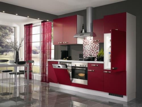 κουρτίνες κουζίνας διαφανείς κερασιές κόκκινες ιδέες σχεδιασμού κουζίνας