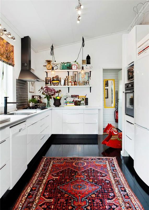 σχεδιασμός δωματίου σχεδιασμός κουζίνας χρωματιστά χαλιά δρομείς λευκά ντουλάπια κουζίνας