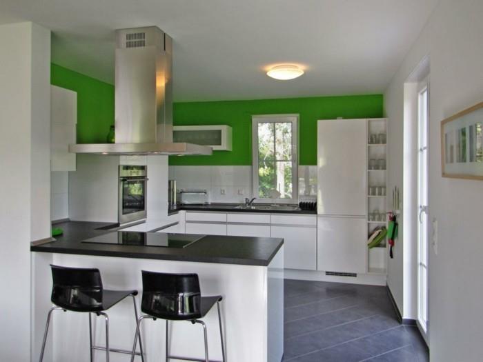 σχεδιασμός κουζίνας ανοιχτή κουζίνα σε λευκό και πράσινο