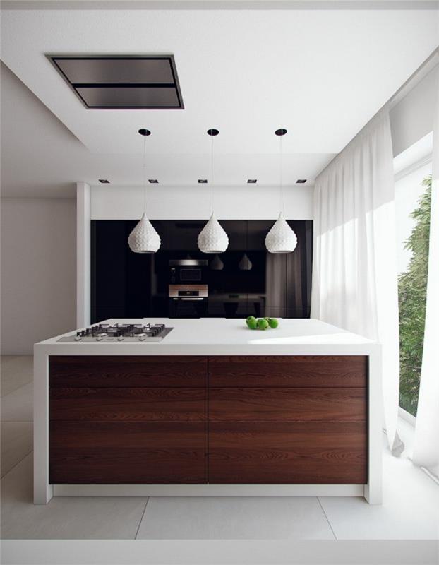 σχέδιο κουζίνας λευκά κρεμαστά φωτιστικά οροφής φωτισμός κουζίνα νησί