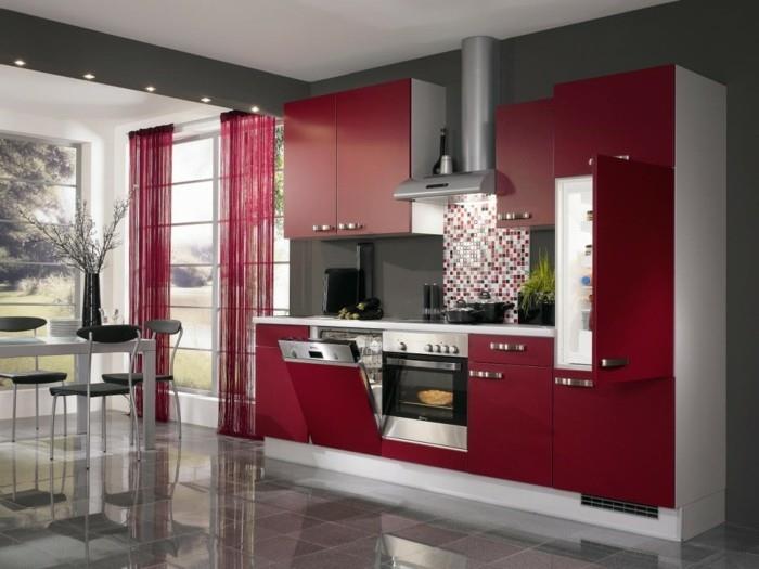 σχέδιο κουζίνας κρασί-κόκκινο ντουλάπι σειρά κουζίνας ματ πλακάκια δαπέδου υψηλής στιλπνότητας γρανίτης