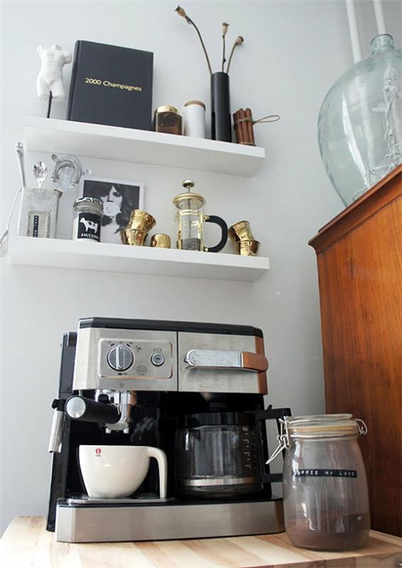 ιδέες κουζίνας ιδέες διακόσμησης καφετιέρα κουζίνας καφετιέρα καφετιέρα ράφι τοίχου λευκό