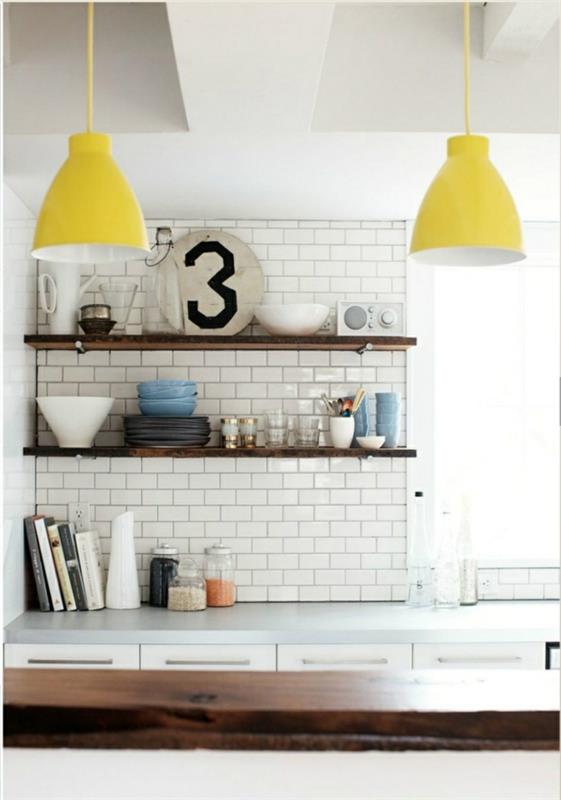 ιδέες κουζίνας τραπεζαρία επίπλωση κρεμαστό φώτα κίτρινο