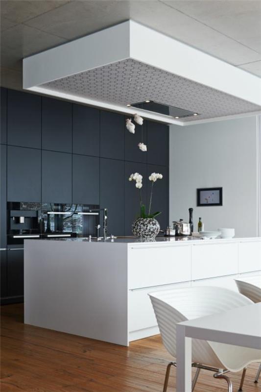ιδέες κουζίνας λευκή κουζίνα νησί γκρι χρώμα τοίχου όμορφη διακόσμηση