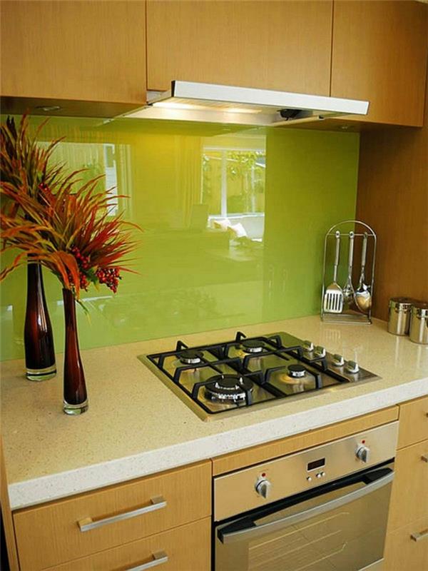 κουζίνα πίσω τοίχο γυαλί πράσινο ντεκό ιδέες κουζίνα