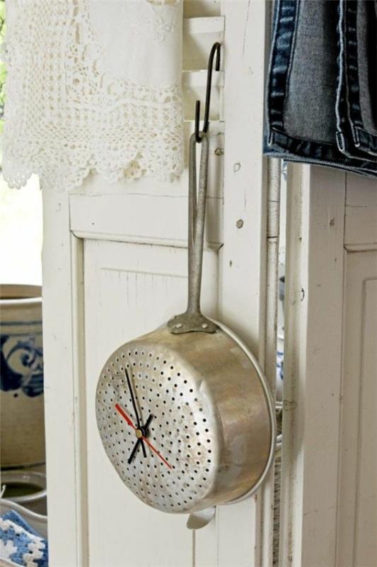φτιάξτε μόνοι σας ρολόι κουζίνας τηγάνι σκεύη κουζίνας shabby shic στυλ ιδέες διακόσμησης