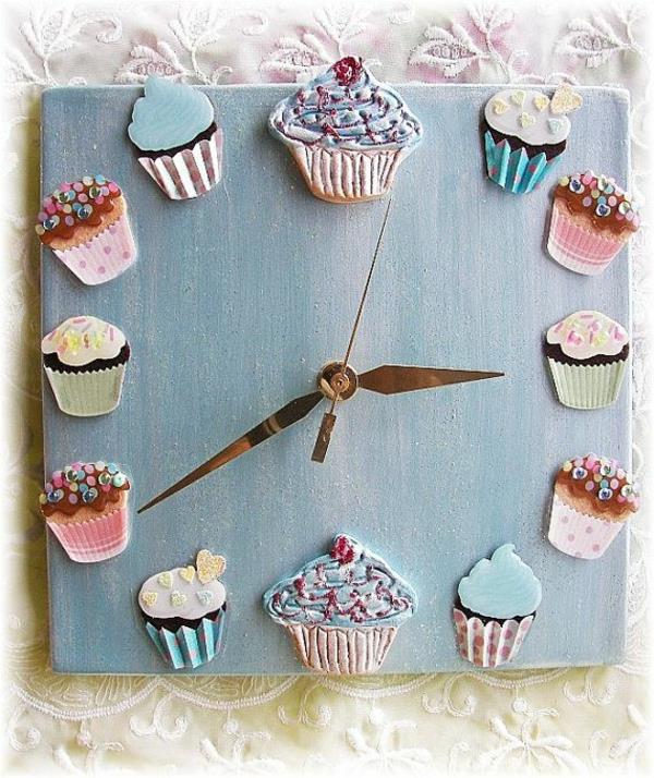 ρολόγια κουζίνας cupcakes γλυκό νόστιμο μπλε ξύλο