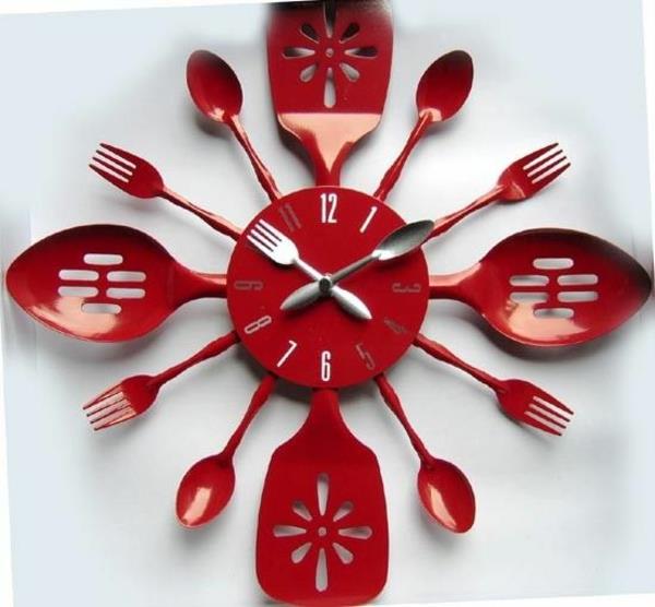 ρολόγια τοίχου κουζίνας κόκκινα μαχαιροπίρουνα στρογγυλά Μοντέρνα ρολόγια κουζίνας