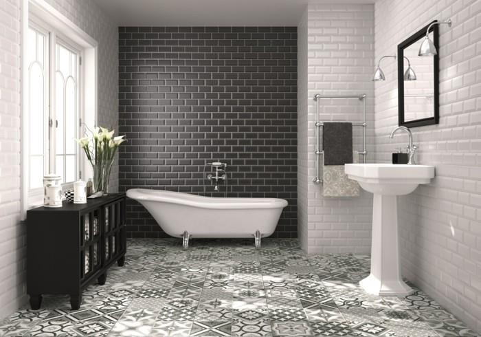 κεραμικά πλακάκια μπάνιο τεχνολογία krakelee λευκό μαύρο όμορφο δάπεδο