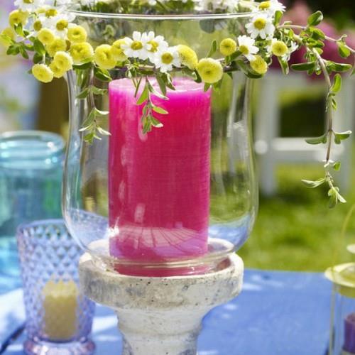 κεριά deco ιδέες κήπο έξω από ροζ μασίφ γυαλί