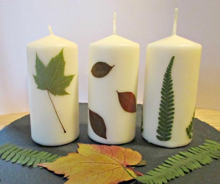 φτιάξτε μόνοι σας κεριά μαστορεμένες ιδέες μπερδεμένα με φύλλα φθινοπώρου