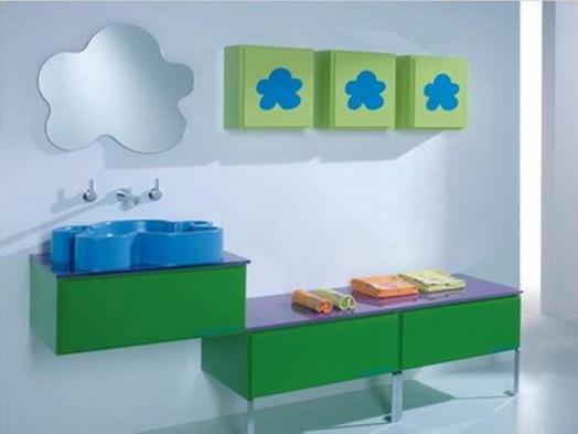 παιδικά εσωτερικά μπάνια με πράσινη επίπλωση