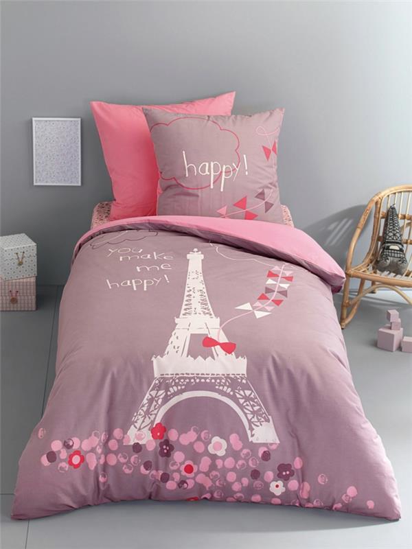 παιδικά κλινοσκεπάσματα ροζ πορφυρό Παρίσι πύργος του Άιφελ