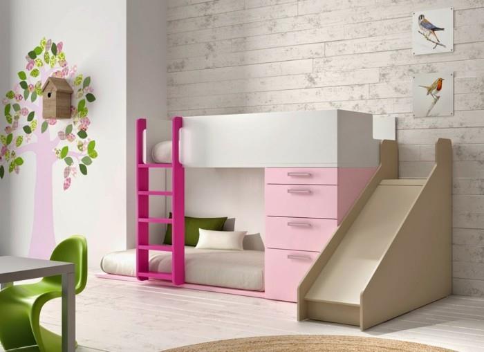 παιδικό κρεβάτι σοφίτας ροζ σκάλες στρογγυλό χαλί