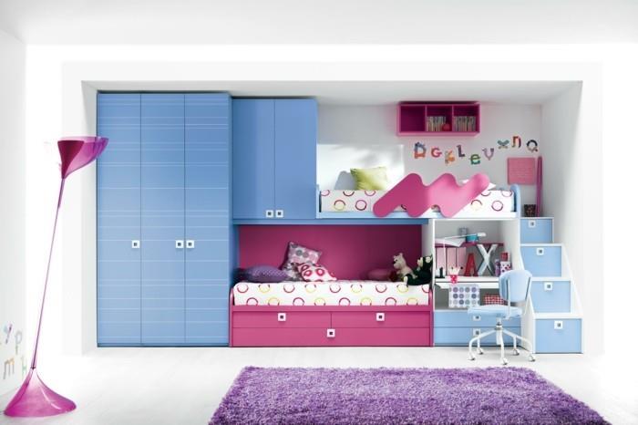 ντουλάπα κρεβατιού πατάρι μοβ χαλί κορίτσια δωμάτιο στημένο