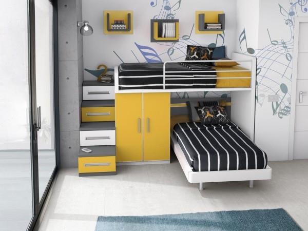 παιδικά κρεβάτια σοφίτας μαύρο άσπρο και κίτρινο