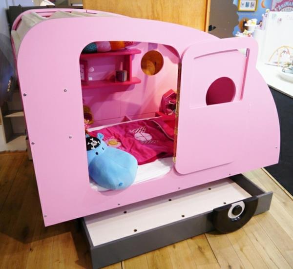 ιδέες για κρεβάτι βρεφικού παιδιού ροζ τροχόσπιτο
