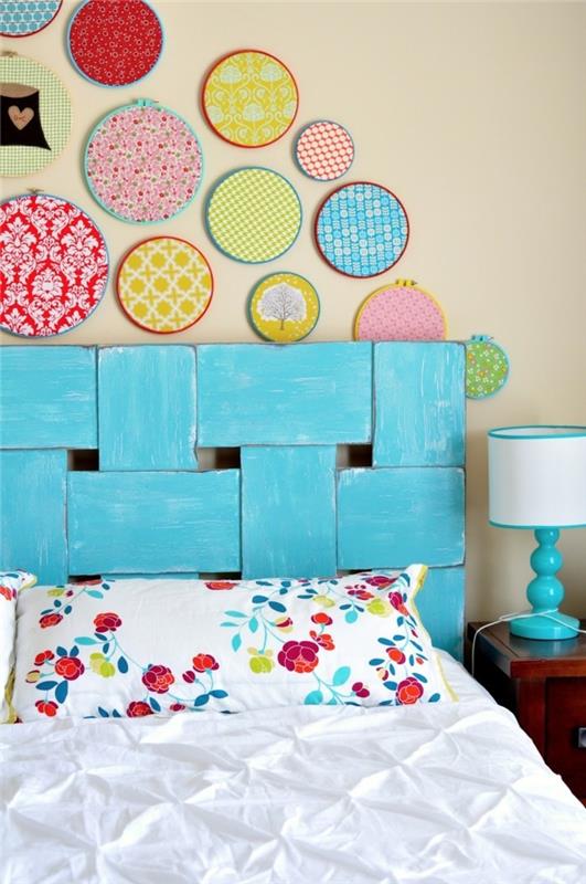 ιδέες διακόσμησης παιδικού δωματίου μπλε κεφαλάρι κρεβατιού όμορφη διακόσμηση τοίχου