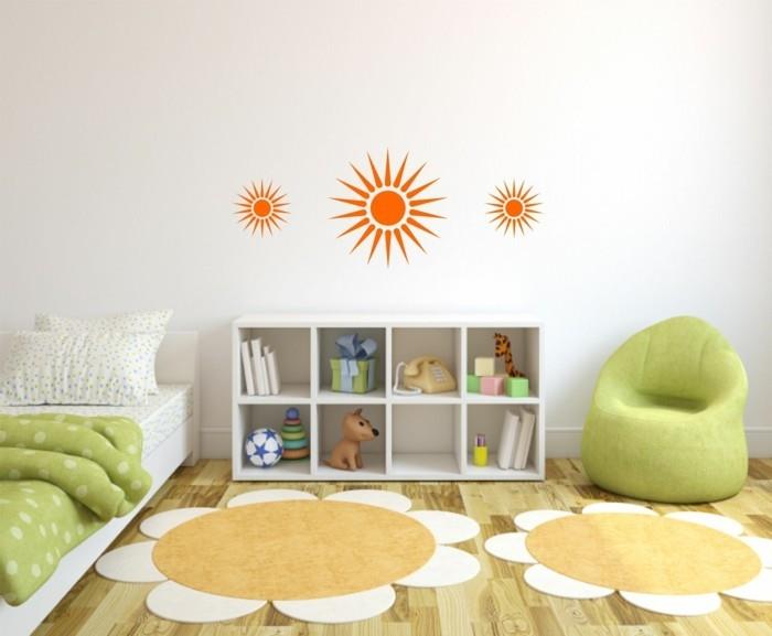 παιδικό δωμάτιο διακοσμητικές ιδέες πορτοκαλί αυτοκόλλητα τοίχου χαλιά λουλούδια