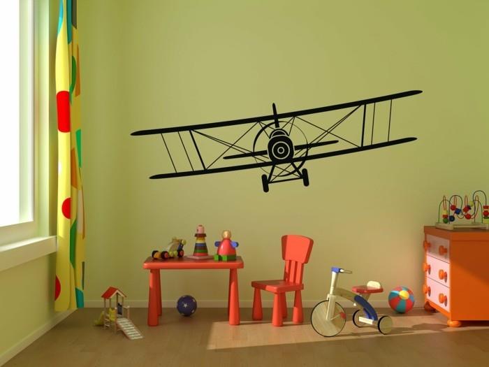 ιδέες διακόσμησης παιδικού δωματίου αυτοκόλλητα τοίχου αεροπλάνο πράσινο χρώμα τοίχου