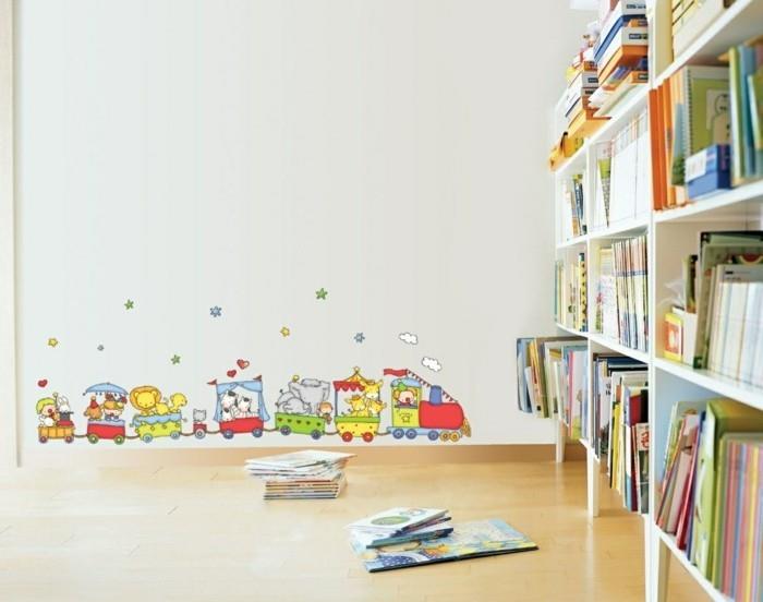 ιδέες διακόσμησης παιδικού δωματίου αυτοκόλλητα τοίχου αστεία ράφια βιβλίων